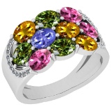 2.61 Ctw SI2/I1 Multi Sapphire,Tanzanite And Diamond 14K White Gold Bridal Engagement Band Ring