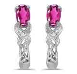 10k White Gold Oval Pink Topaz And Diamond Earrings 0.51 CTW