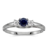 14k White Gold Round Sapphire And Diamond Ring 0.23 CTW