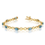 10K Yellow Gold Oval Blue Topaz and Diamond Bracelet 3.63 CTW