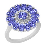 2.86 Ctw I2/I3 Tanzanite And Diamond 14K White Gold Flower Ring