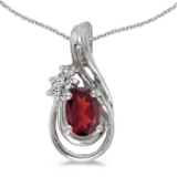 10k White Gold Oval Garnet And Diamond Teardrop Pendant 0.51 CTW