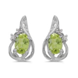 10k White Gold Oval Peridot And Diamond Teardrop Earrings 0.84 CTW