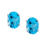 14k White Gold Large 6x8 mm Oval Blue Topaz Studs 3 CTW