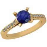 0.77 Ctw I2/I3 Blue Sapphire And Diamond 14K Yellow Gold Vintage Style Ring