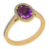 1.55 Ctw I2/I3 Amethyst And Diamond 14K Yellow Gold Vintage Style Halo Ring