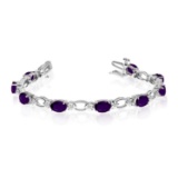 14k White Gold Natural Amethyst And Diamond Tennis Bracelet 4.92 CTW