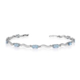 14K White Gold Oval Aquamarine and Diamond Bracelet 1.81 CTW