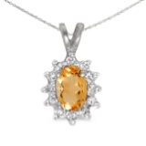 14k White Gold Oval Citrine And Diamond Pendant 0.43 CTW