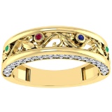 0.49 Ctw VS/SI1 Multi Ruby,Emerald,Sapphire And Diamond 14K Yellow Gold Filigree Style Band Ring