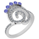 0.96 Ctw VS/SI1 Tanzanite And Diamond 14K White Gold Ring