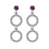 1.04 Ctw VS/SI1 Amethyst And Diamond 10K White Gold Dangling Earrings