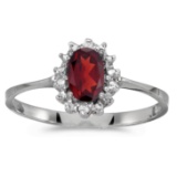 14k White Gold Oval Garnet And Diamond Ring 0.49 CTW