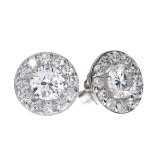 14K White Gold 1.02 ct Diamond Halo Stud Earrings