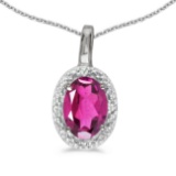 14k White Gold Oval Pink Topaz And Diamond Pendant