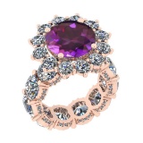 15.51 Ctw( 5.43 CTW + 10.08 CTW DIAMOND) I2/I3 Amethyst And Diamond 14K Rose Gold Victorian Style An