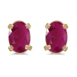 14k Yellow Gold Oval Ruby Earrings 0.72 CTW