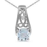 10k White Gold Round Aquamarine And Diamond Pendant 0.3 CTW