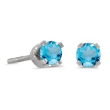 3 mm Petite Round Blue Topaz Screw-back Stud Earrings in 14k White Gold 0.22 CTW