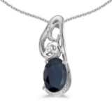 14k White Gold Oval Sapphire And Diamond Pendant 0.4 CTW