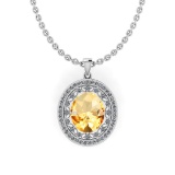 5.43 Ctw I2/I3 Citrine And Diamond 14K White Gold Pendant