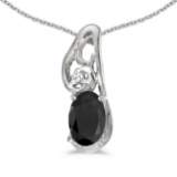 10k White Gold Oval Onyx And Diamond Pendant 0.4 CTW