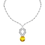 29.11 Ctw SI2/I1 Lemon Topaz And Diamond 14k White Gold Victorian Style Necklace