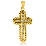 14K Yellow Gold Diamond Cross Pendant