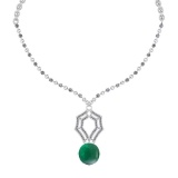 16.77 Ctw VS/SI1 Emerald And Diamond 14k White Gold Victorian Style Necklace