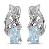 10k White Gold Oval Aquamarine And Diamond Earrings 0.3 CTW