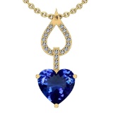 3.17 Ctw SI2/I1 Tanzanite And Diamond Platinum 14K Yellow Gold Plated Pandant