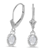 10k White Gold Oval White Topaz And Diamond Leverback Earrings 1.22 CTW