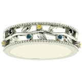 0.07 Ctw I2/I3 Multi Treated Fancy yellow,Blue,Black diamond 14K White Gold Filigree Style Band Ring