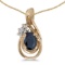 14k Yellow Gold Oval Sapphire And Diamond Teardrop Pendant 0.43 CTW