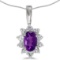 10k White Gold Oval Amethyst And Diamond Pendant