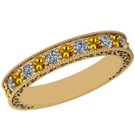 0.83 Ctw VS/SI1 Yellow Sapphire And Diamond 14K Yellow Gold Filigree Style Band Ring