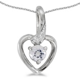 14k White Gold Round White Topaz And Diamond Heart Pendant