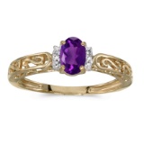 14k Yellow Gold Oval Amethyst And Diamond Ring 0.35 CTW