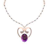 23.69 Ctw VS/SI1 Amethyst And Diamond 14k Rose Gold Victorian Style Necklace