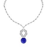 13.56 Ctw SI2/I1 Tanzanite And Diamond 14k White Gold Victorian Style Necklace