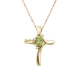 14K Yellow Gold Peridot and Diamond Cross Pendant