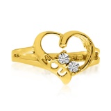 14K Yellow Gold I Love You Two-Stone Diamond Ring 0.12 CTW