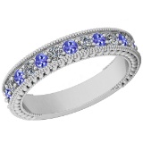 0.83 Ctw VS/SI1 Tanzanite And Diamond 14K White Gold Filigree Style Band Ring