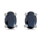 14k White Gold Oval Sapphire Earrings 0.78 CTW