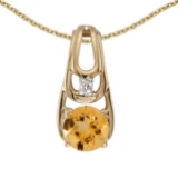 10k Yellow Gold Round Citrine And Diamond Pendant 0.34 CTW