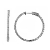 14K 4ct White Gold Diamond Secure Lock 35 mm Hoop Earrings