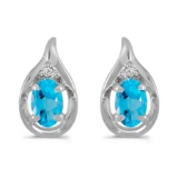 14k White Gold Oval Blue Topaz And Diamond Earrings 0.82 CTW