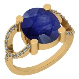 2.77 Ctw I2/I3 Blue Sapphire And Diamond 14K Yellow Gold Ring