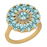 2.86 Ctw I2/I3 Aquamrine And Diamond 14K Yellow Gold Flower Ring