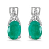 14k White Gold Oval Emerald And Diamond Earrings 1.14 CTW